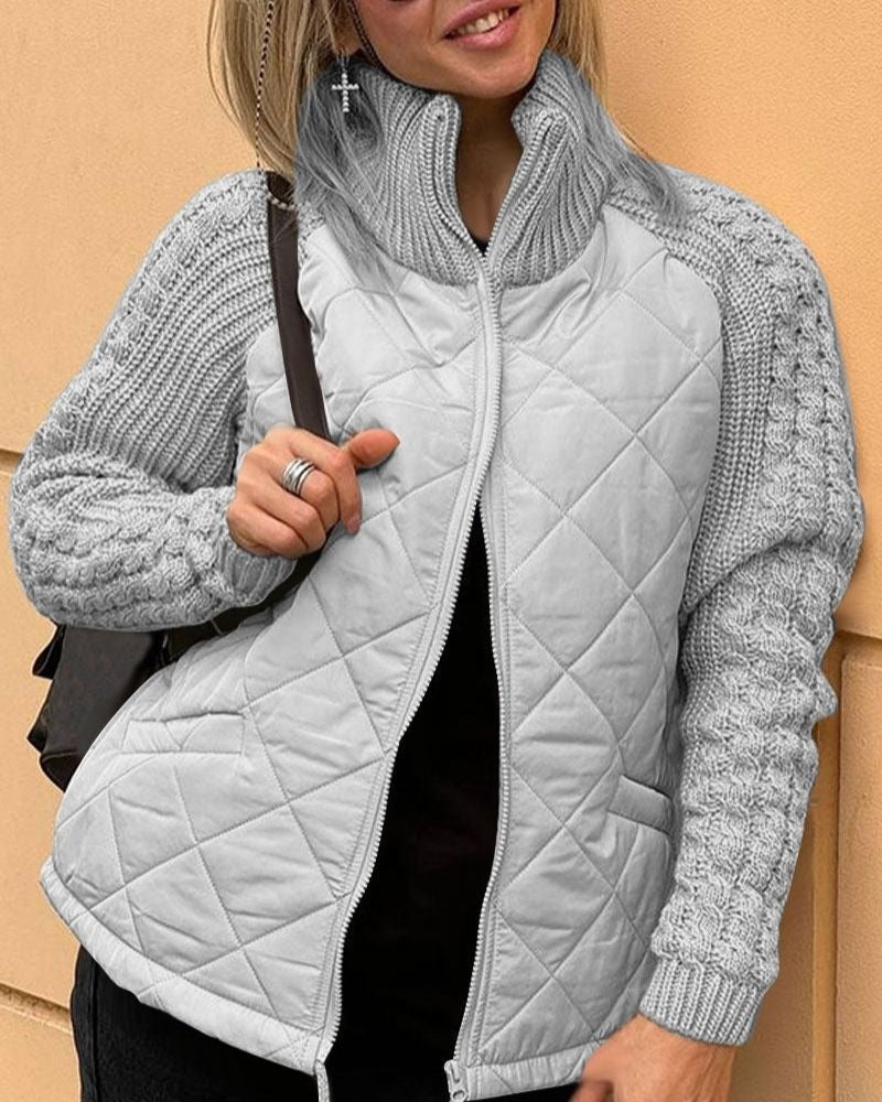 Damen Steppjacke mit hohem Kragen und Strickärmeln | A&B - 3 - Annoboutique