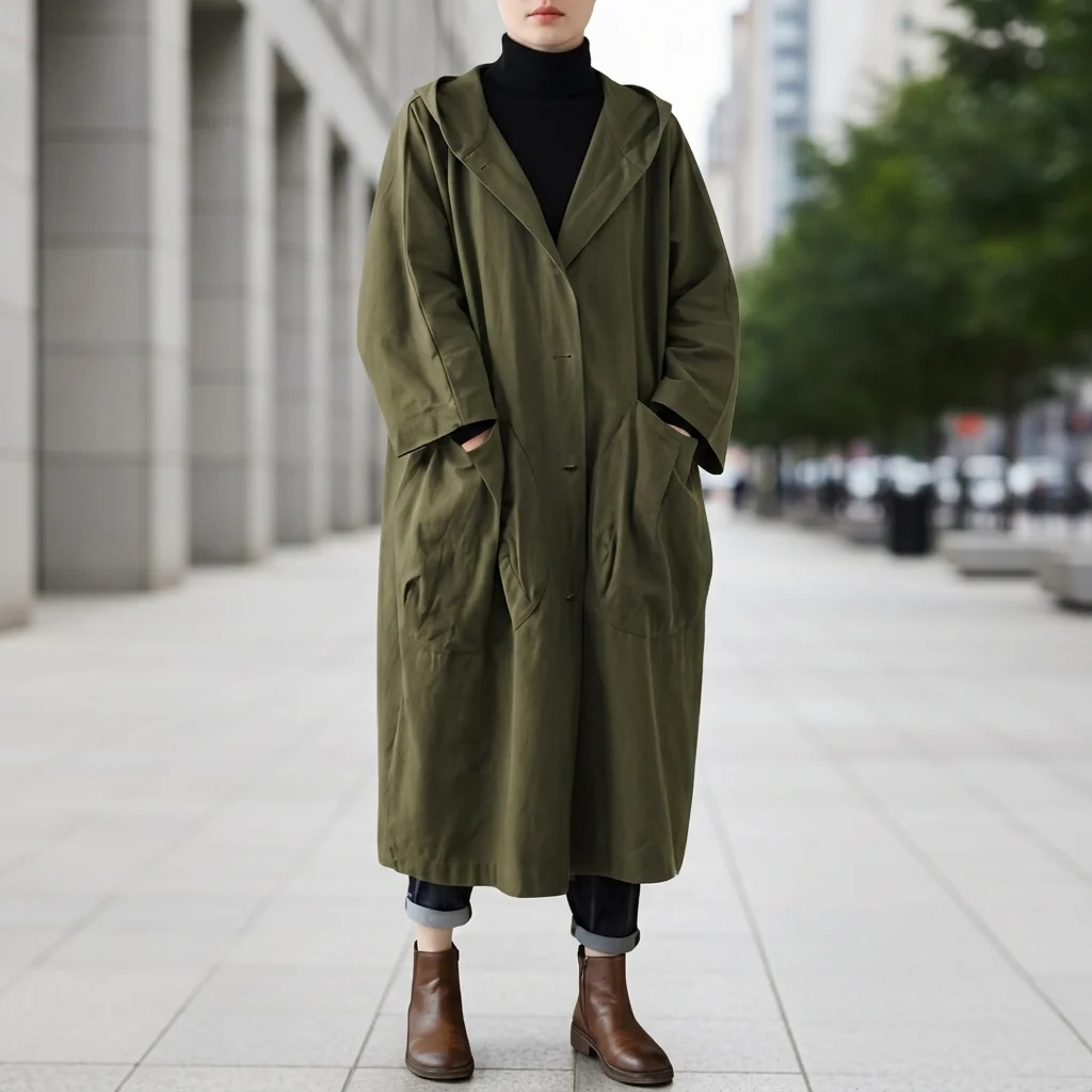Damen Utility-Jacke mit Kapuze, lang und lässig | A&B - 1 - Annoboutique
