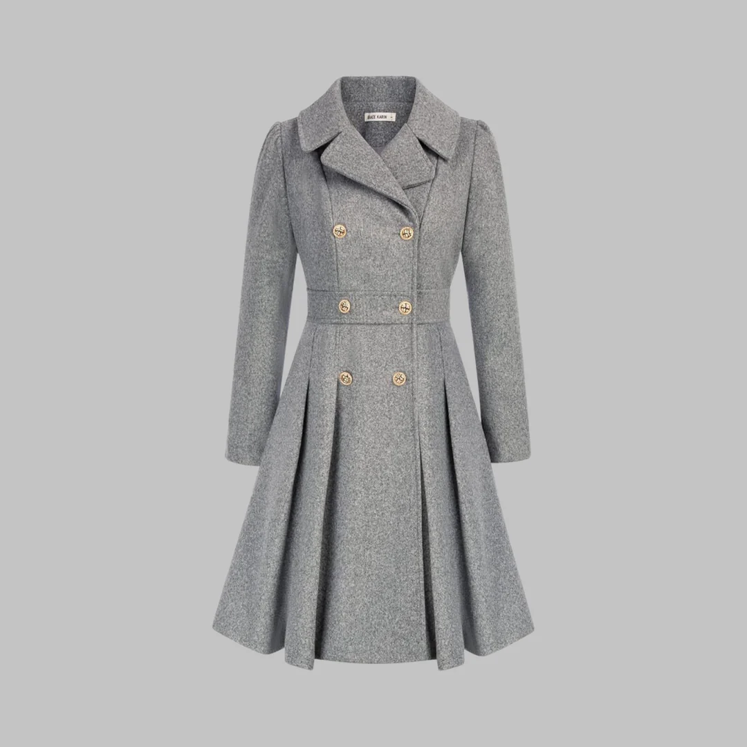 Eleganter Damenmantel mit doppeltem Knopfverschluss und ausladendem Rock | A&B - 7 - Annoboutique