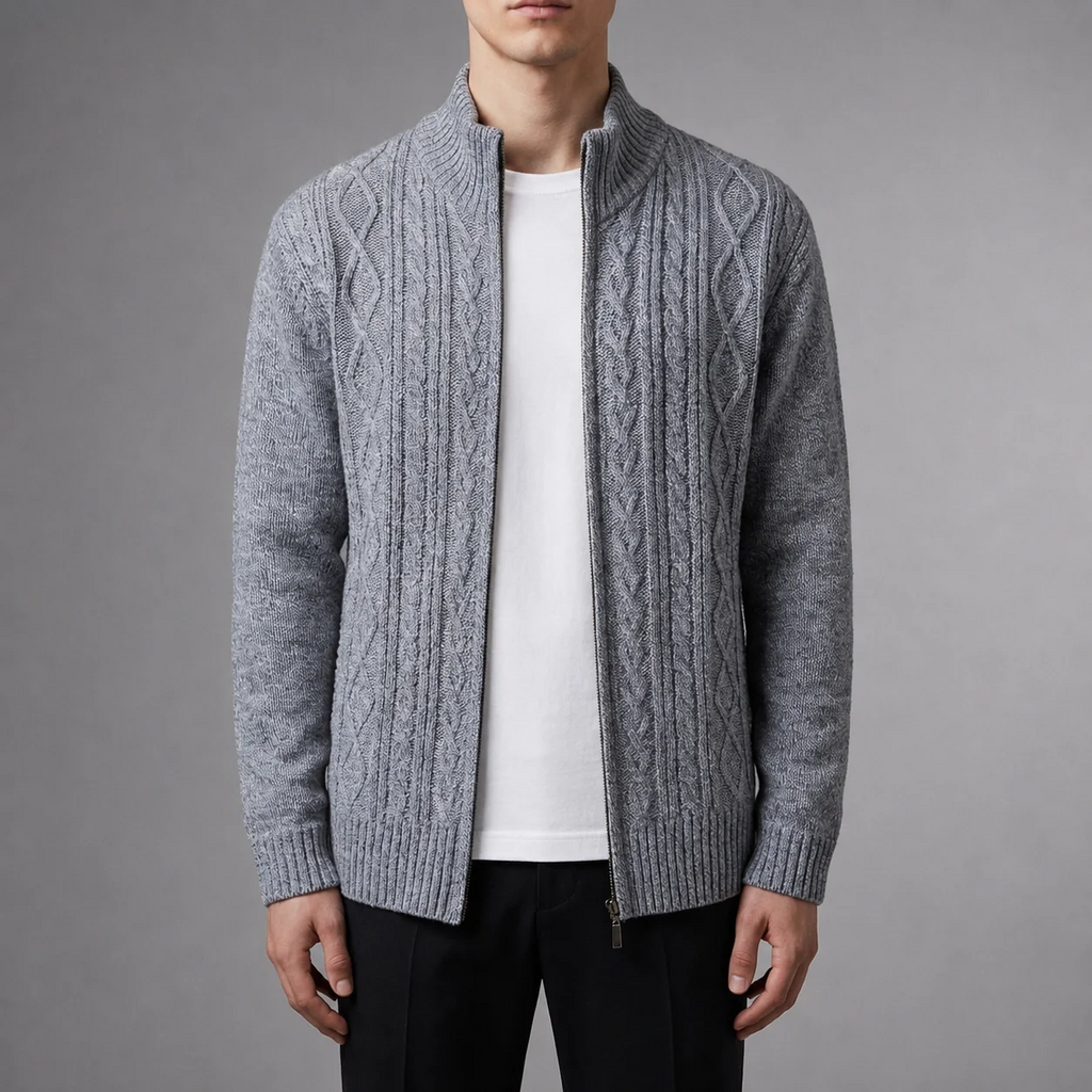 Herrenjacke mit Zopfmuster und Stehkragen | A&B - 5 - Annoboutique