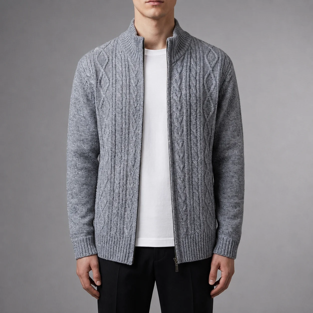 Herrenjacke mit Zopfmuster und Stehkragen | A&B - 5 - Annoboutique