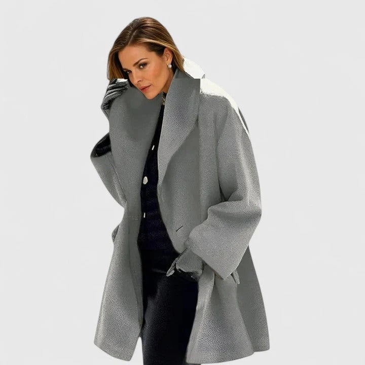 Oversize Damenmantel mit breitem Kragen und offener Front | A&B - 5 - Annoboutique