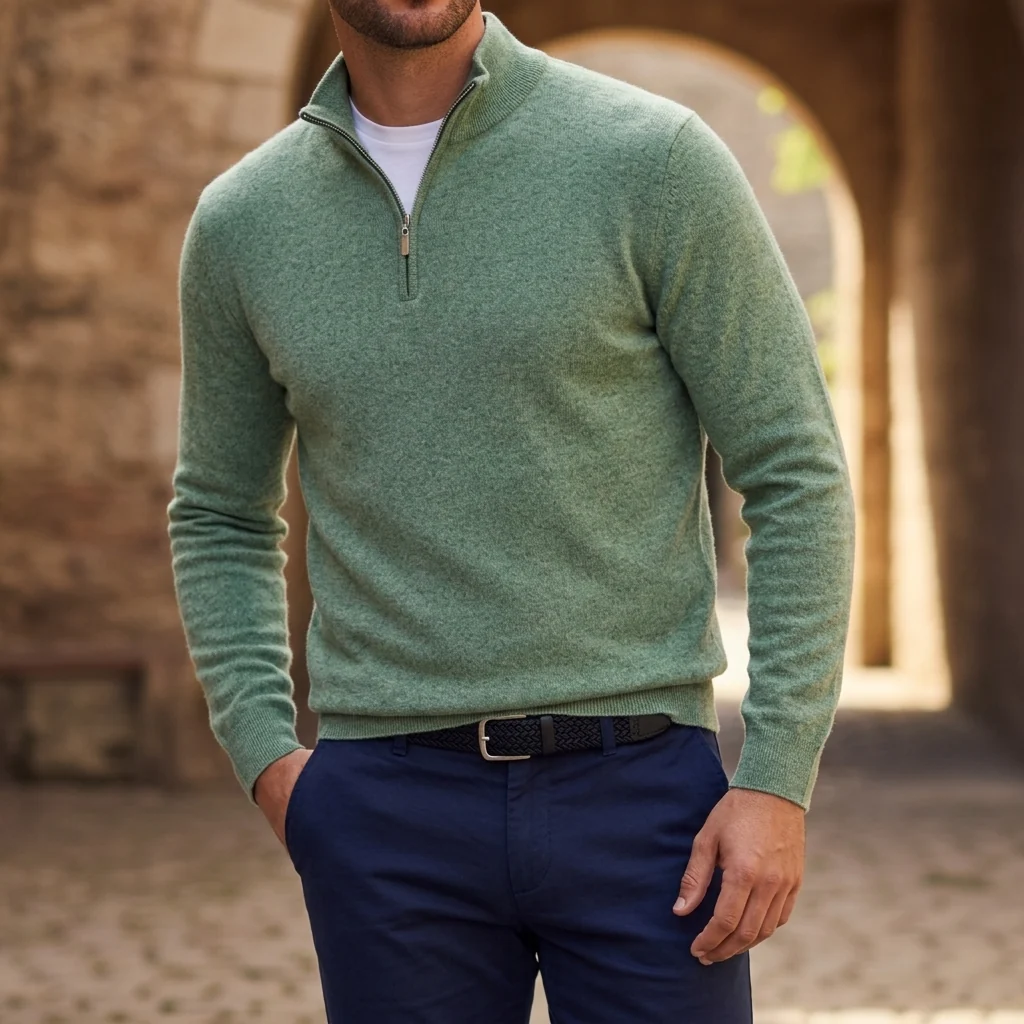 Herrenpullover mit Reißverschluss und strukturiertem Design | A&B - 1 - Annoboutique