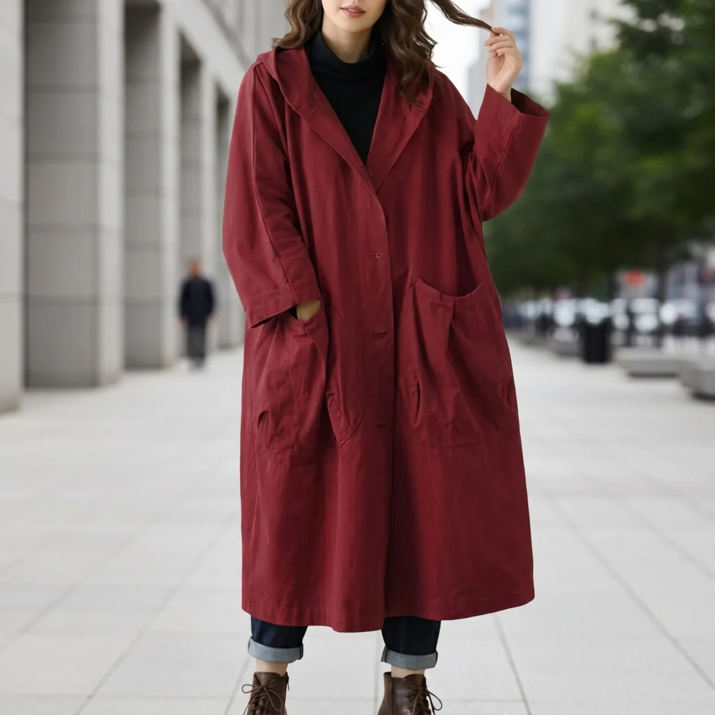 Damen Utility-Jacke mit Kapuze, lang und lässig | A&B - 5 - Annoboutique