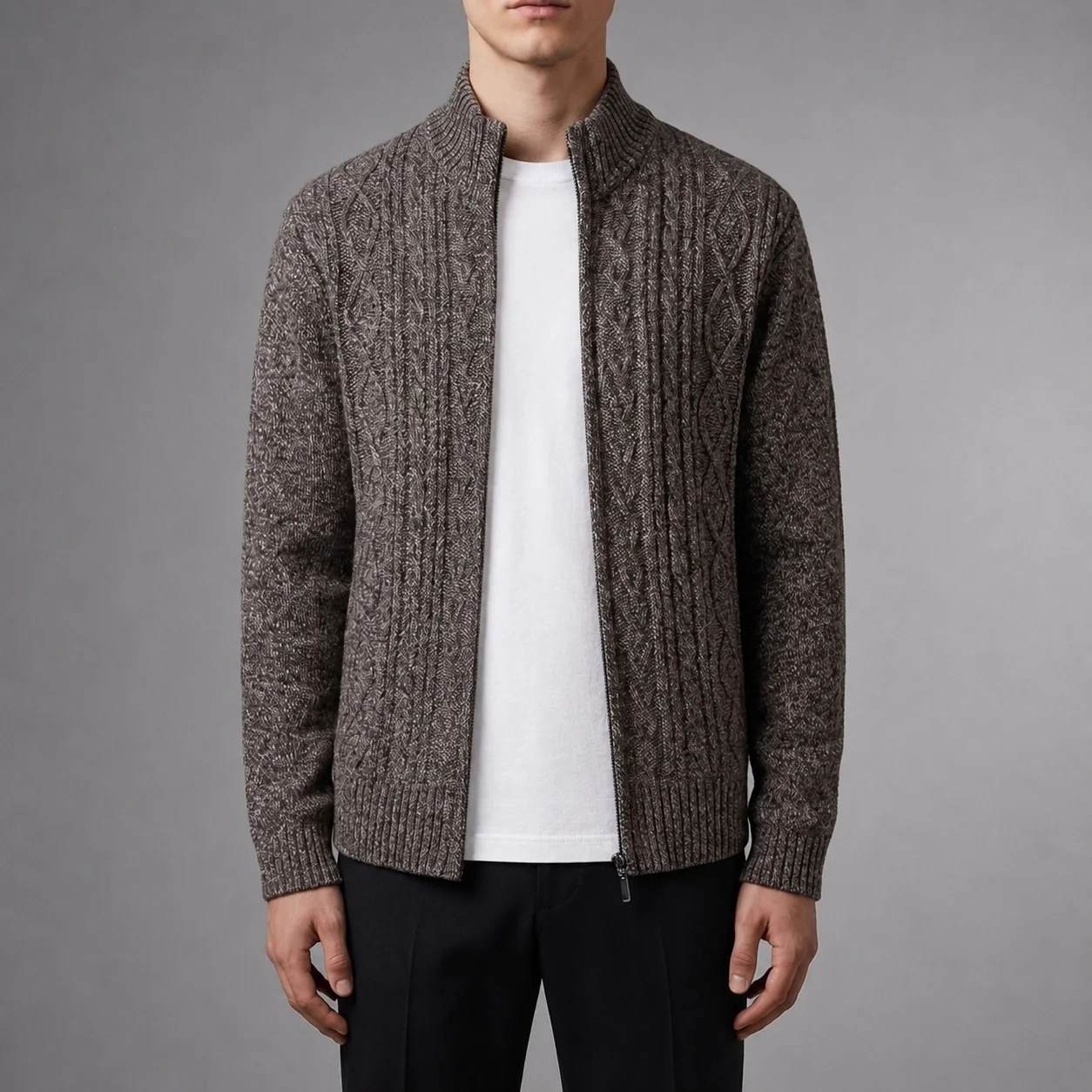 Herrenjacke mit Zopfmuster und Stehkragen | A&B - 2 - Annoboutique