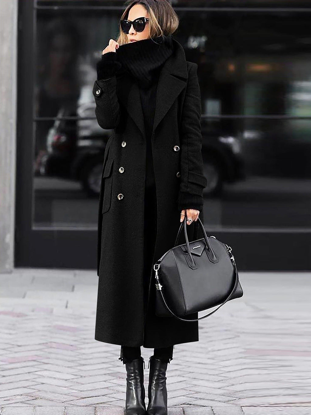 Isabella – Damen Eleganter Wollmantel Mit Doppelknopfleiste