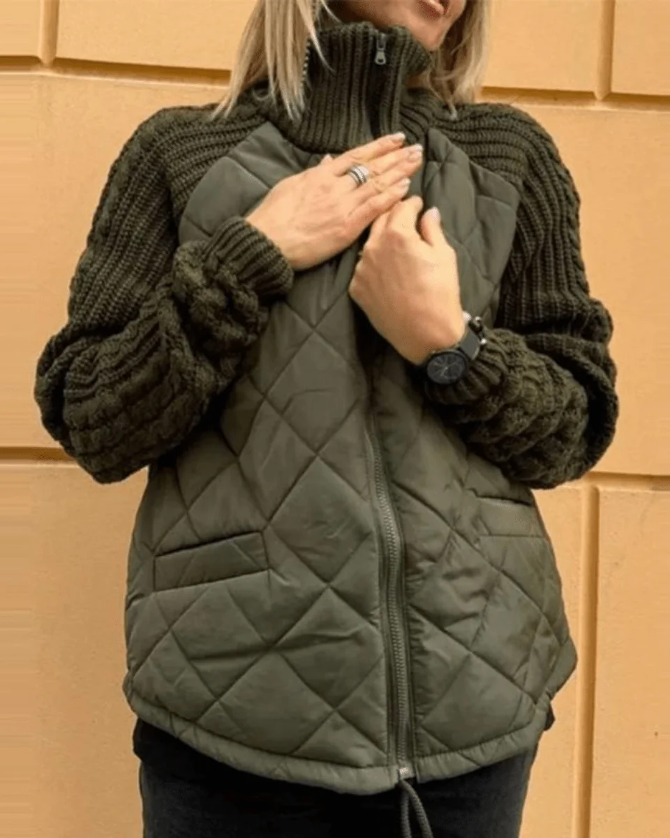 Damen Steppjacke mit hohem Kragen und Strickärmeln | A&B - 4 - Annoboutique