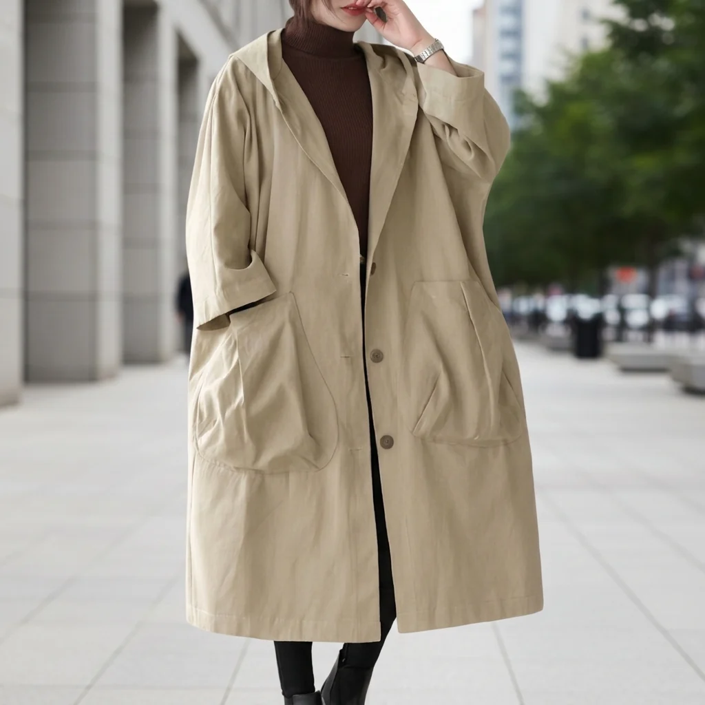 Damen Utility-Jacke mit Kapuze, lang und lässig | A&B - 3 - Annoboutique