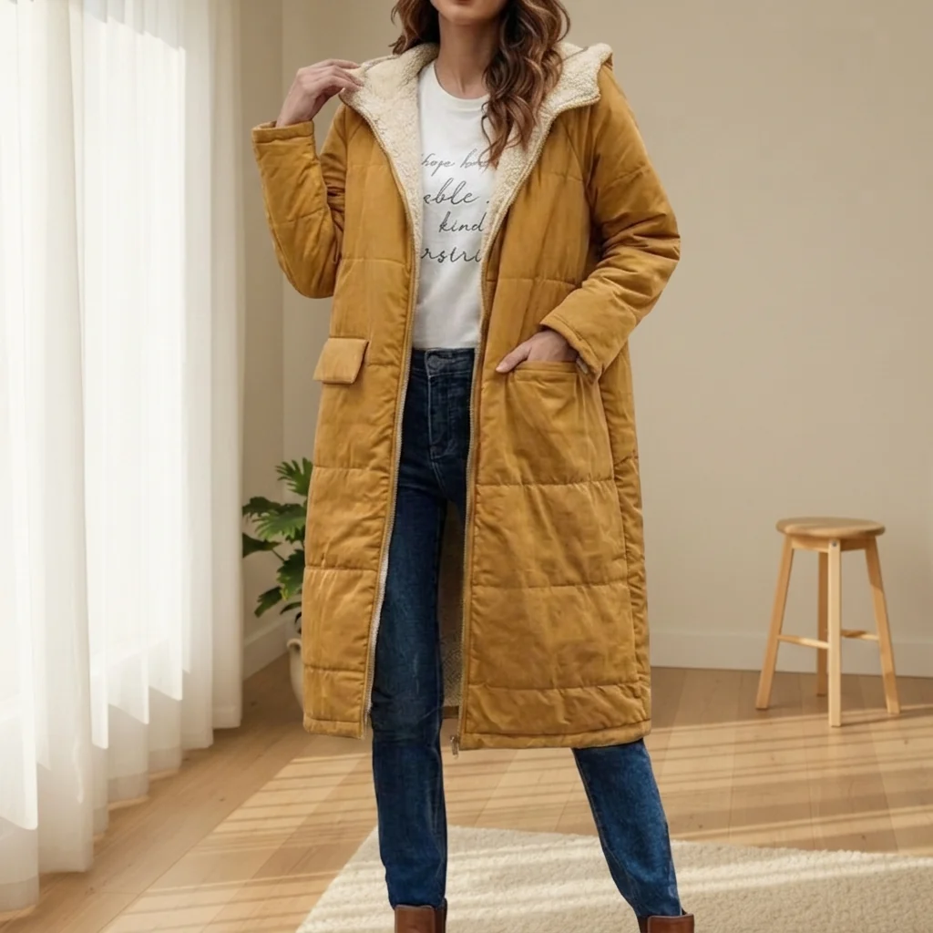 Damen Daunenjacke in Langform mit Kapuze und weichem Innenfutter | A&B - 10 - Annoboutique