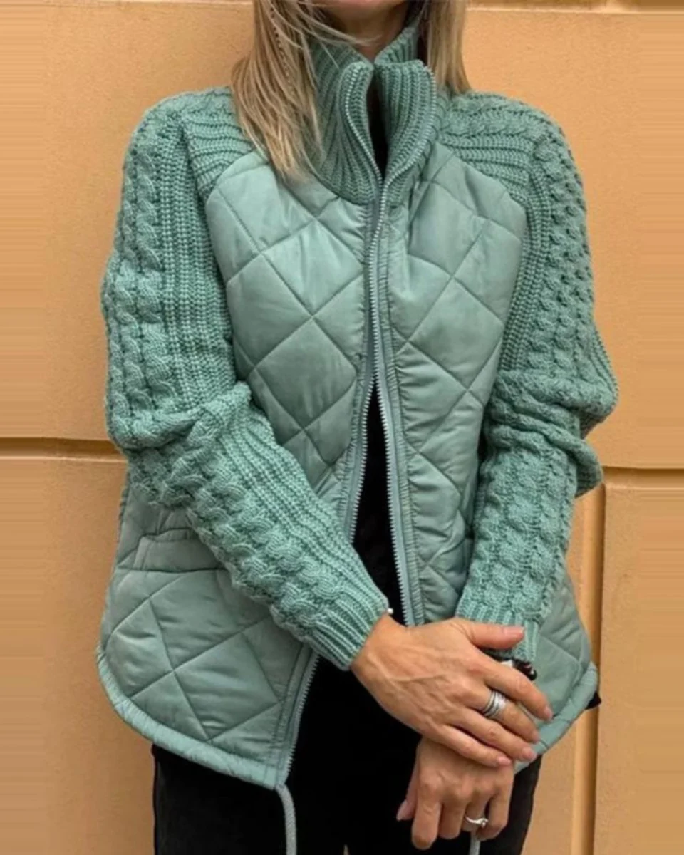 Damen Steppjacke mit hohem Kragen und Strickärmeln | A&B - 5 - Annoboutique