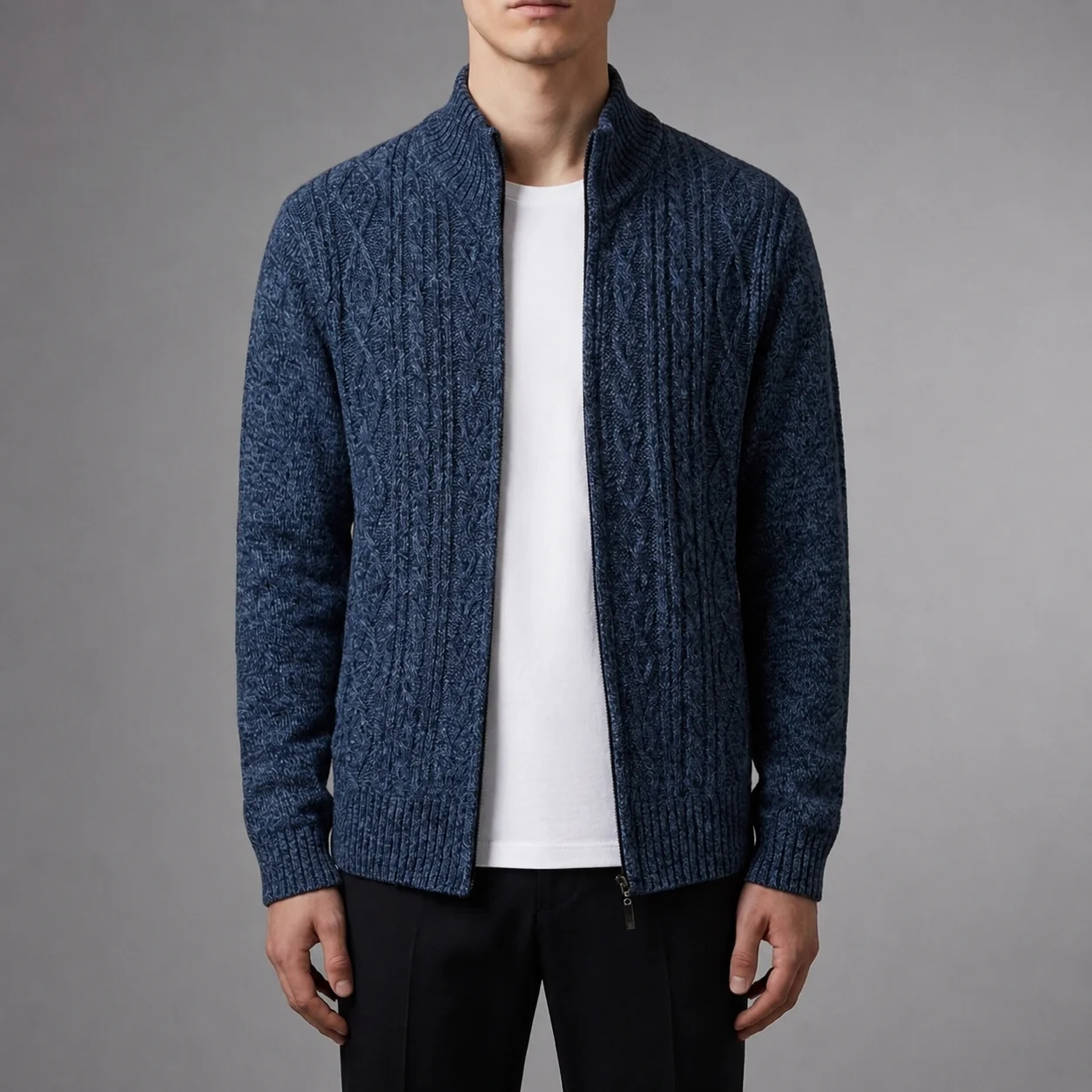 Herrenjacke mit Zopfmuster und Stehkragen | A&B - 1 - Annoboutique