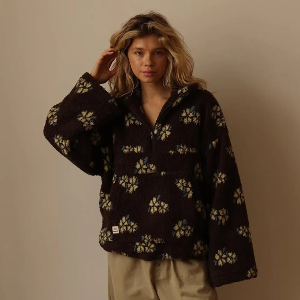 Oversize Damenjacke mit floralem Design und halbem Reißverschluss | A&B - 4 - Annoboutique