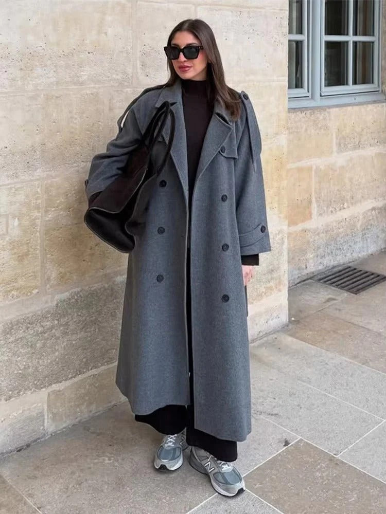 Eleganter Damenmantel mit tailliertem Schnitt und Gürtel | A&B - 3 - Annoboutique