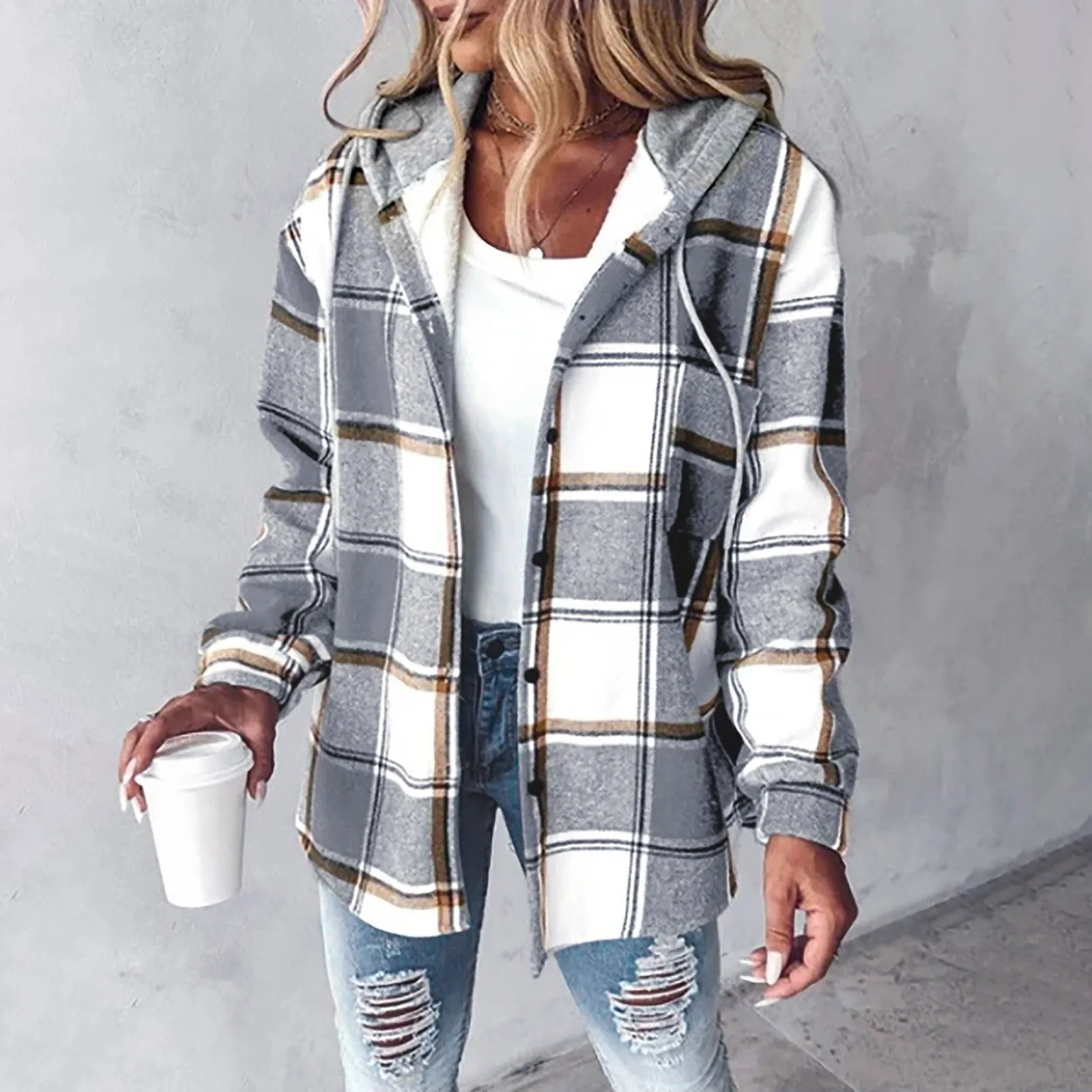 Hannah – Gefüttertes Karo-Hoodie-Overshirt für Damen