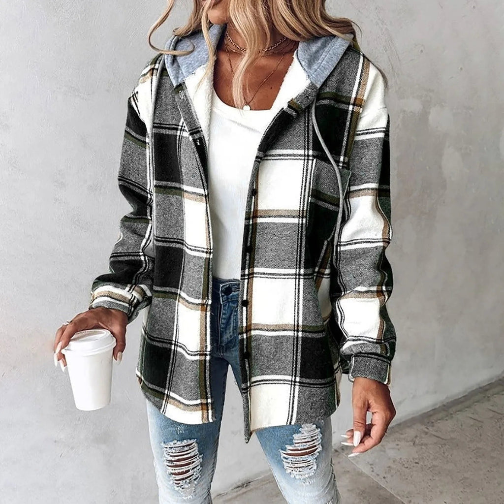 Hannah – Gefüttertes Karo-Hoodie-Overshirt für Damen