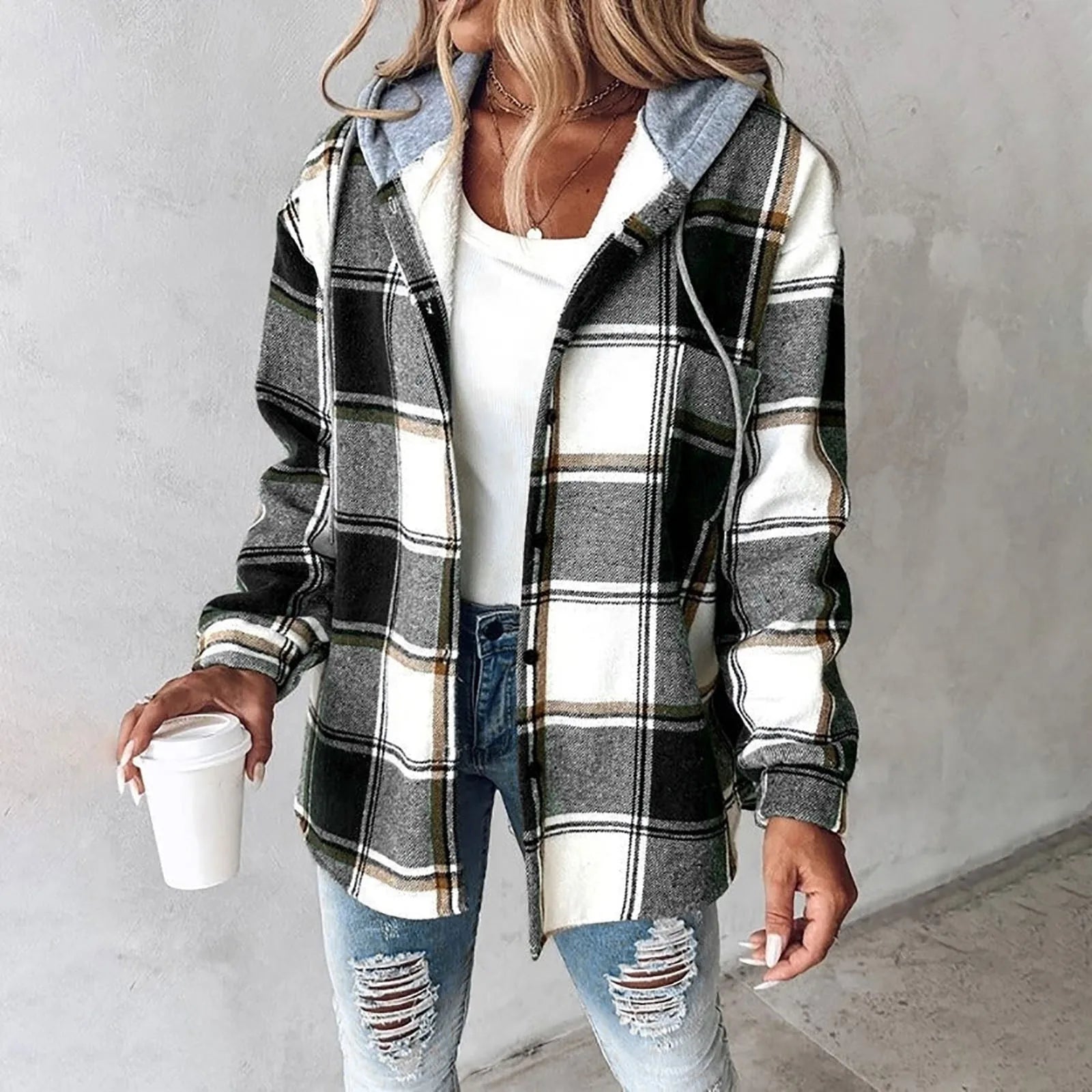 Hannah – Gefüttertes Karo-Hoodie-Overshirt für Damen