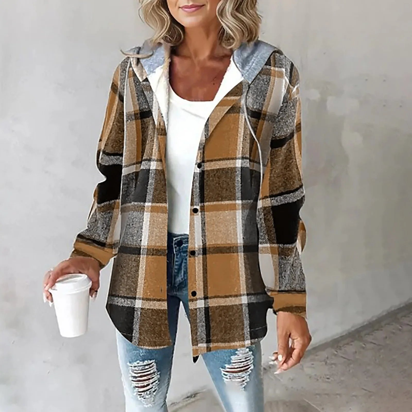 Hannah – Gefüttertes Karo-Hoodie-Overshirt für Damen