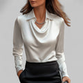 Sophie – Damen Langarm Satinbluse mit Wasserfallausschnitt
