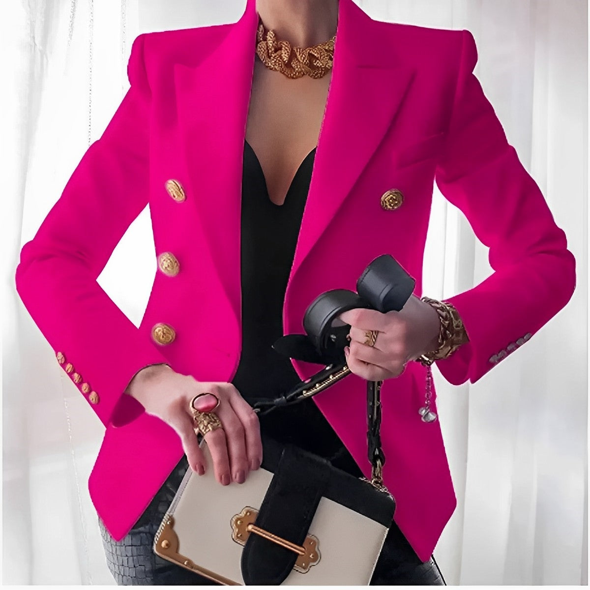 Claudia - Damen Blazer mit Doppelreiher und goldenen Knöpfen