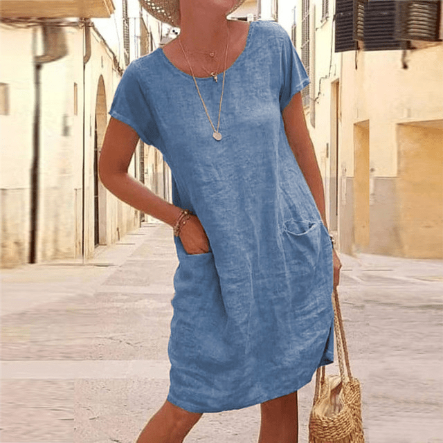 Mara – Locker geschnittenes Damenkleid mit Rundhalsausschnitt