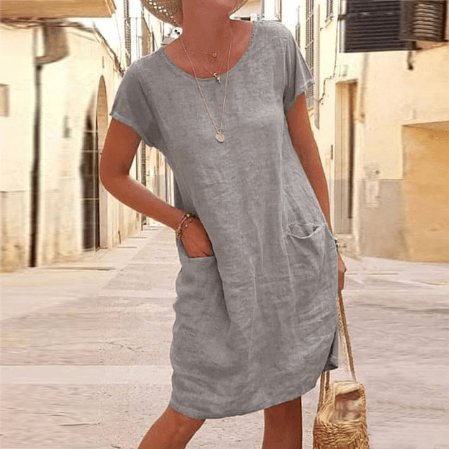 Mara – Locker geschnittenes Damenkleid mit Rundhalsausschnitt