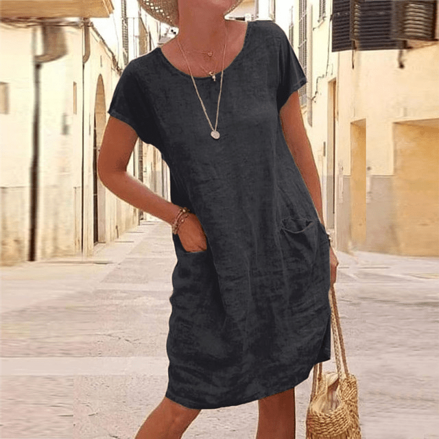 Mara – Locker geschnittenes Damenkleid mit Rundhalsausschnitt