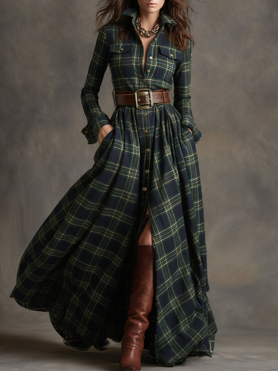 Helena – Kariertes Maxikleid mit Knopfleiste