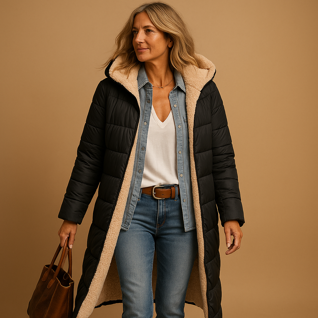 Ava – Langer Damen-Wintermantel mit Teddy-Innenfutter
