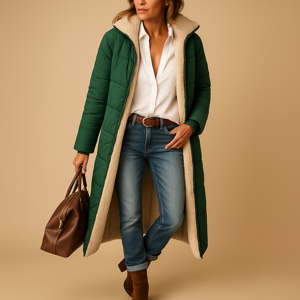 Ava – Langer Damen-Wintermantel mit Teddy-Innenfutter