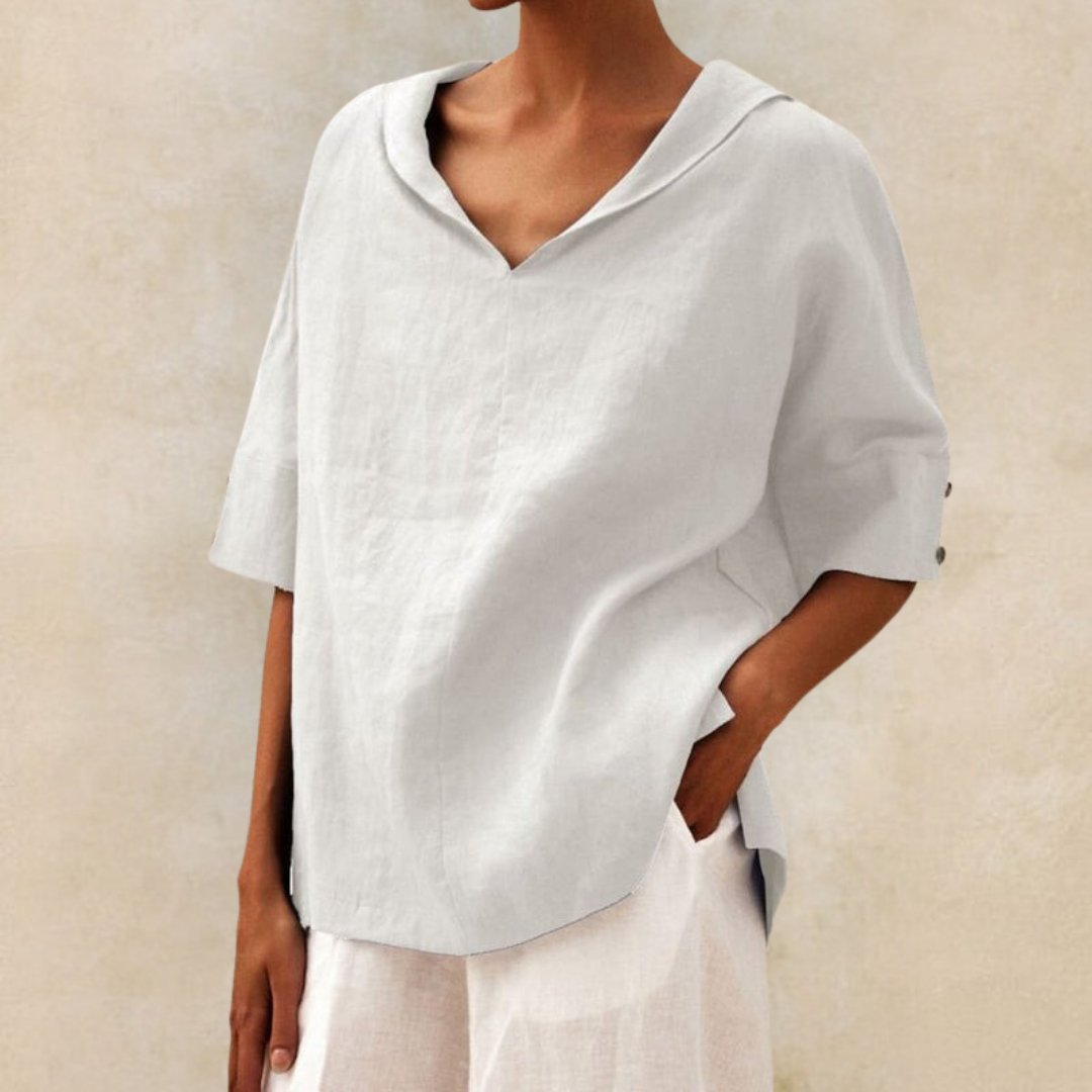 Mara – Damen Leinenbluse mit weitem Schnitt und V-Ausschnitt