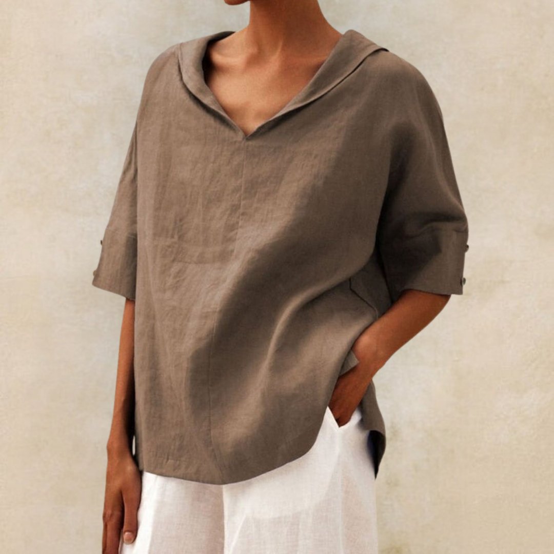 Mara – Damen Leinenbluse mit weitem Schnitt und V-Ausschnitt