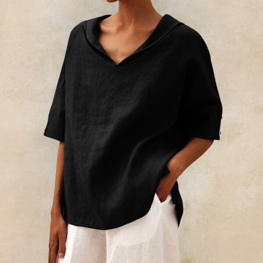 Mara – Damen Leinenbluse mit weitem Schnitt und V-Ausschnitt