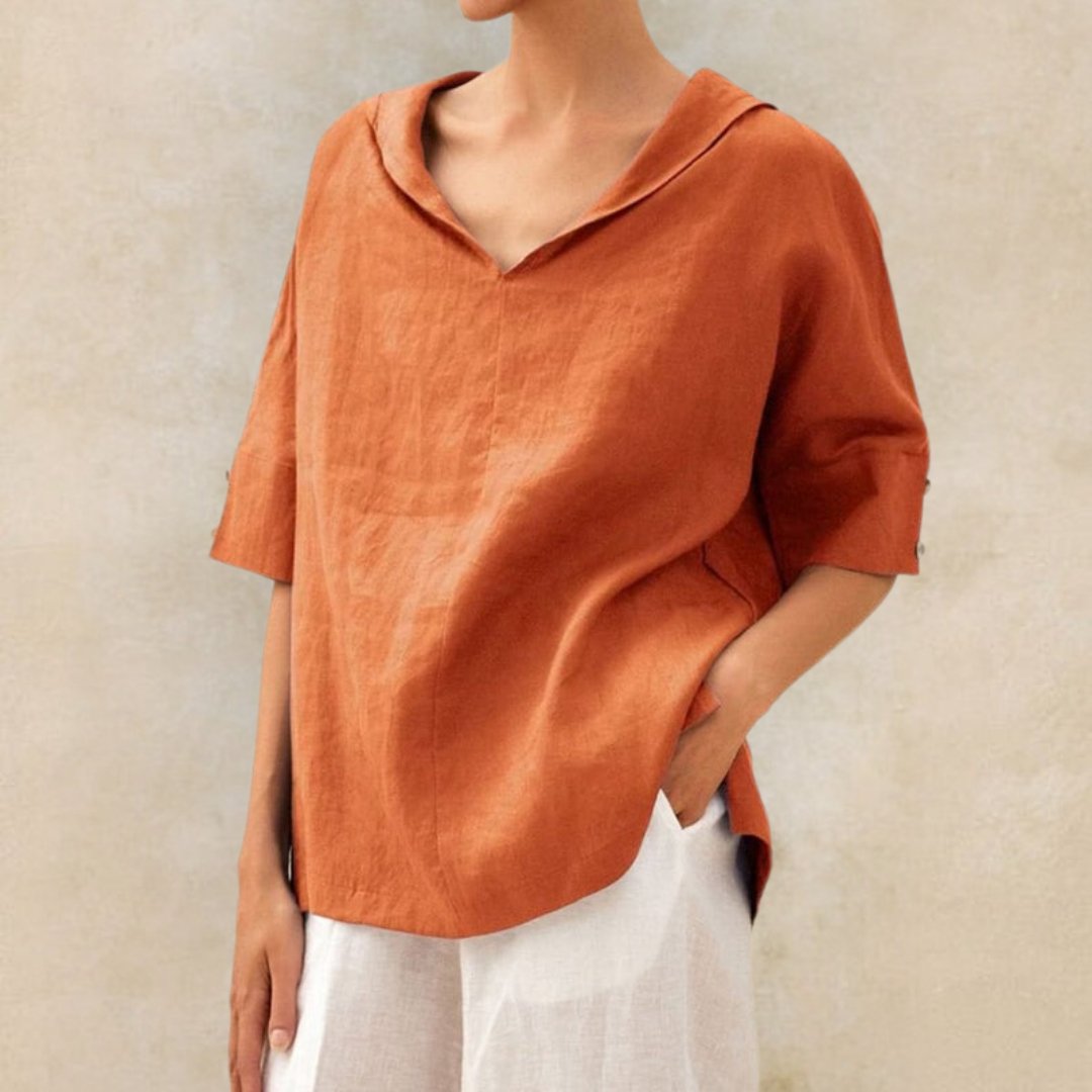 Mara – Damen Leinenbluse mit weitem Schnitt und V-Ausschnitt