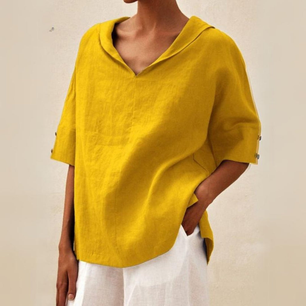 Mara – Damen Leinenbluse mit weitem Schnitt und V-Ausschnitt