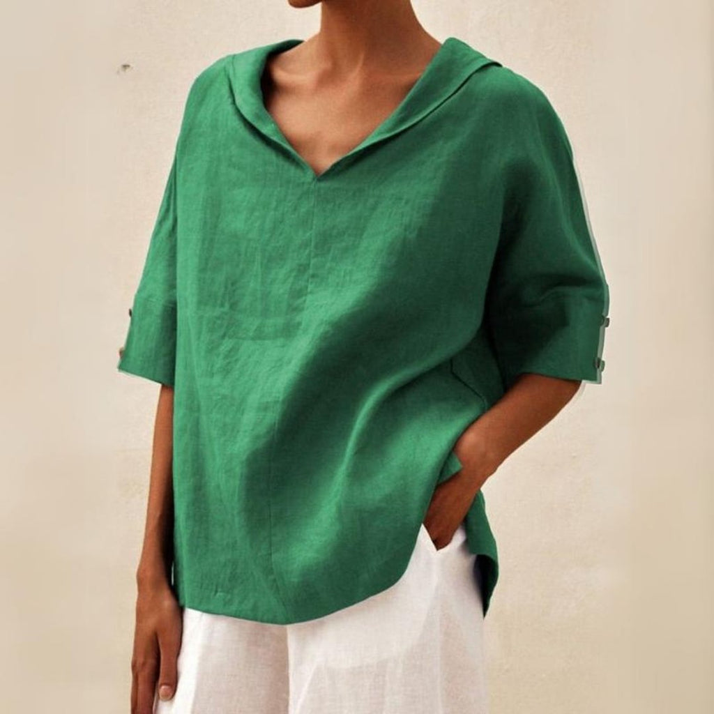 Mara – Damen Leinenbluse mit weitem Schnitt und V-Ausschnitt