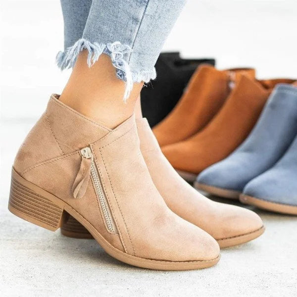 Amelia – Elegante Damen Stiefelette mit Blockabsatz und Reißverschluss