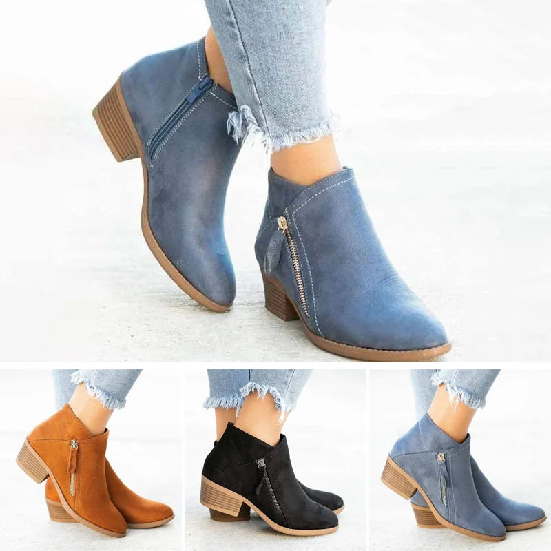 Amelia – Elegante Damen Stiefelette mit Blockabsatz und Reißverschluss