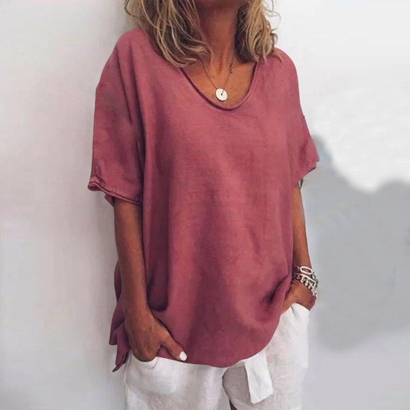 Paula – Damen Lockeres Kurzarmshirt mit Rundhalsausschnitt
