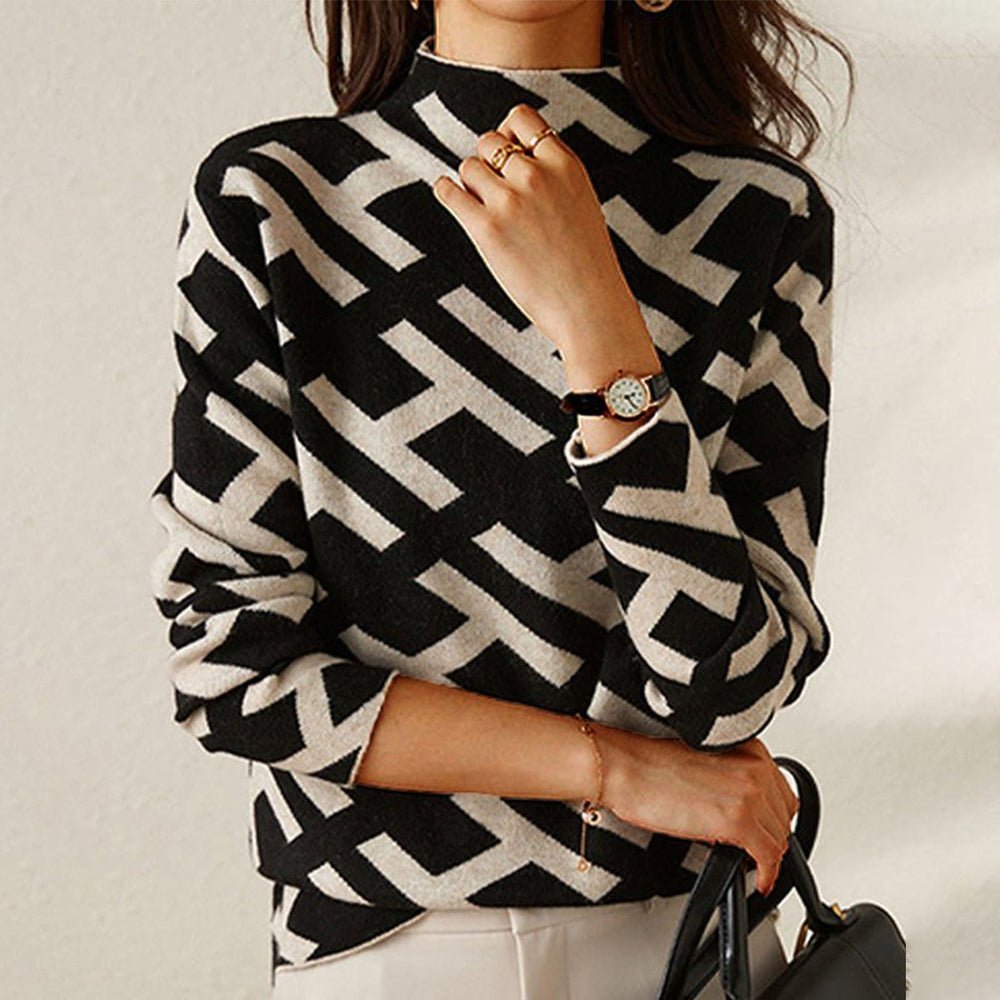 Lina - Damen Pullover mit Stehkragen und Print