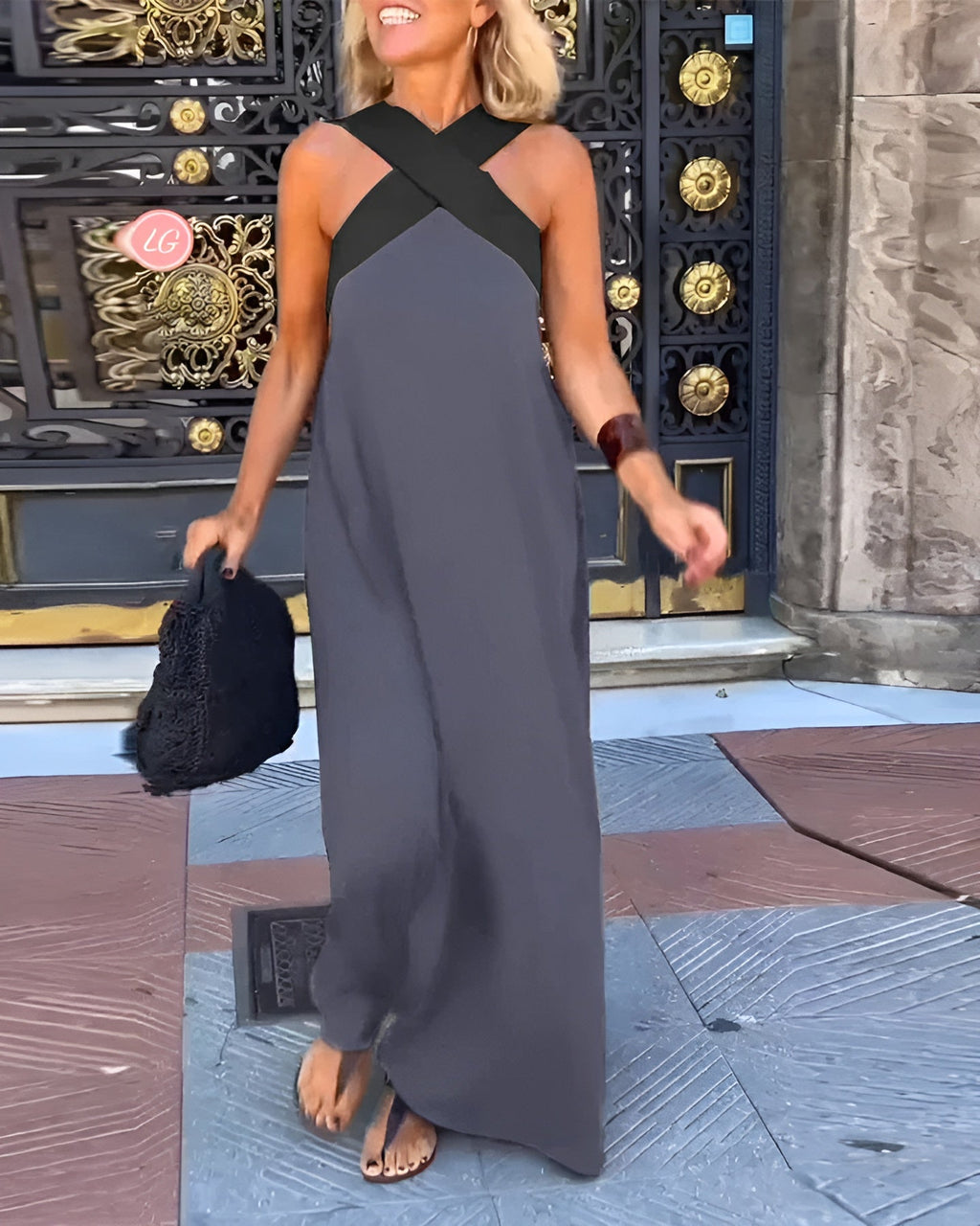 Sophie – Damen Maxikleid mit gekreuztem Trägerdesign und fließender Silhouette