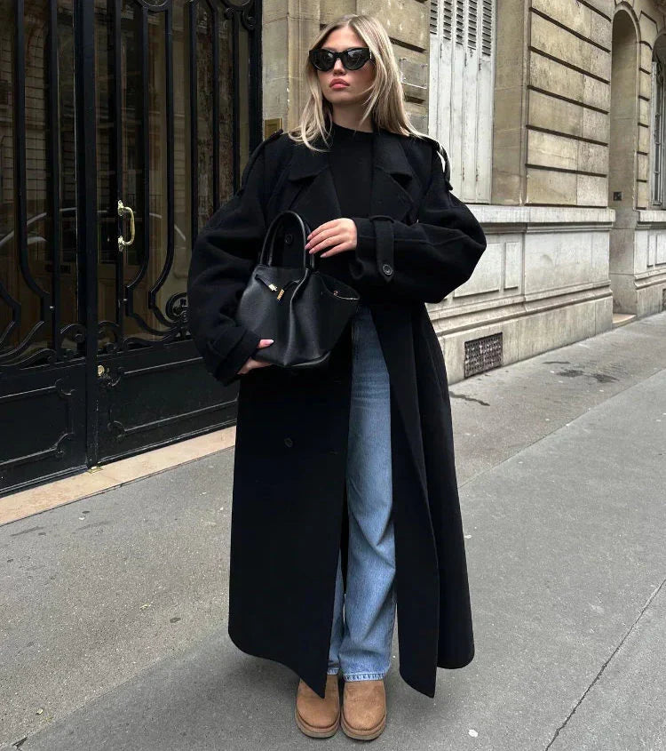 Sofía – Damen Langer Wollmantel Mit Reverskragen