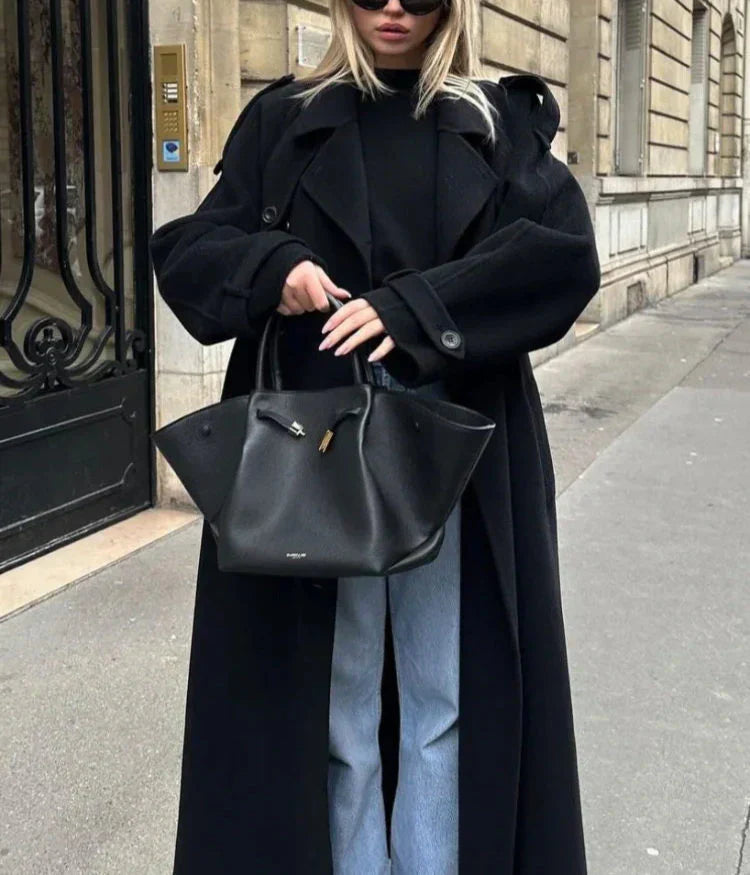 Sofía – Damen Langer Wollmantel Mit Reverskragen