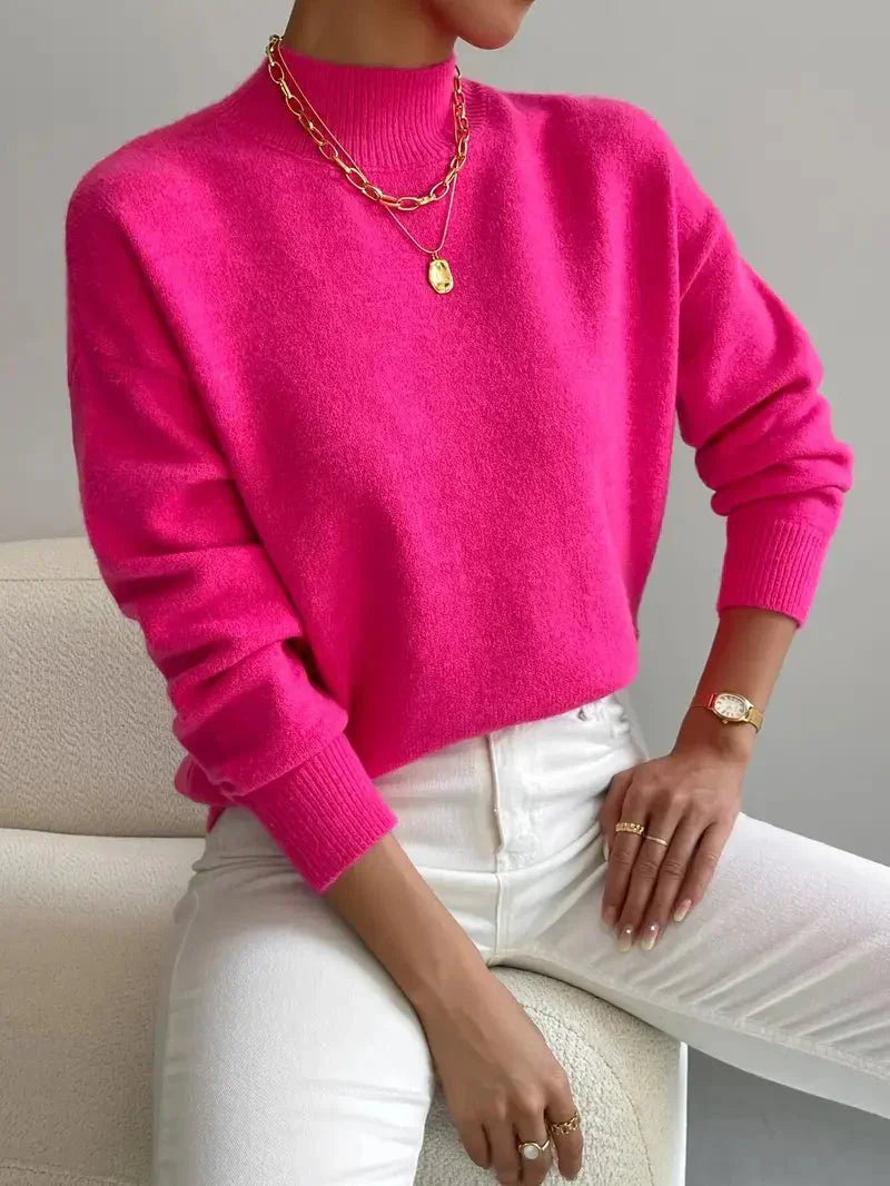 Élodie - Damen Feinstrickpullover mit modernem Stehkragen