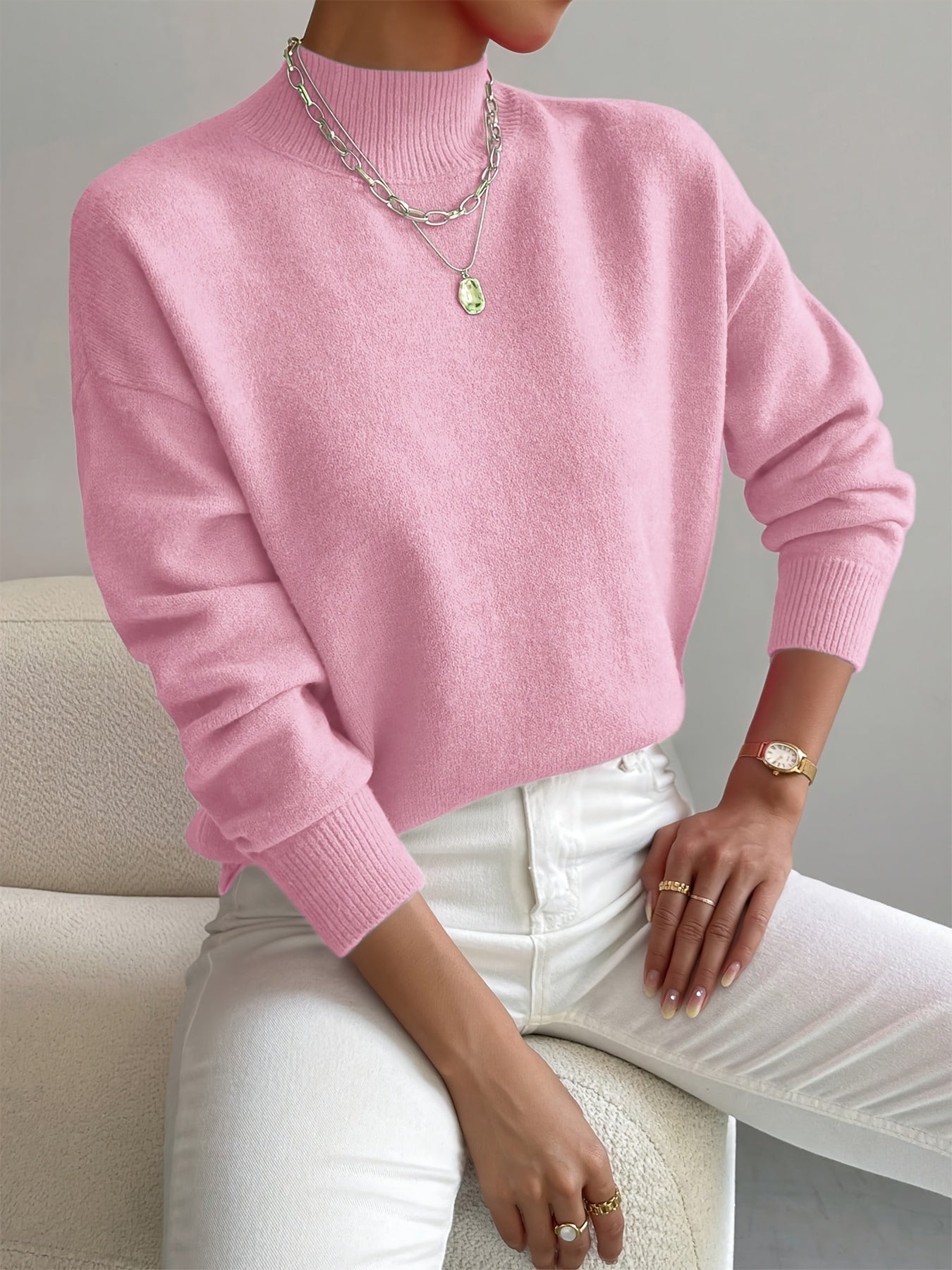 Élodie - Damen Feinstrickpullover mit modernem Stehkragen