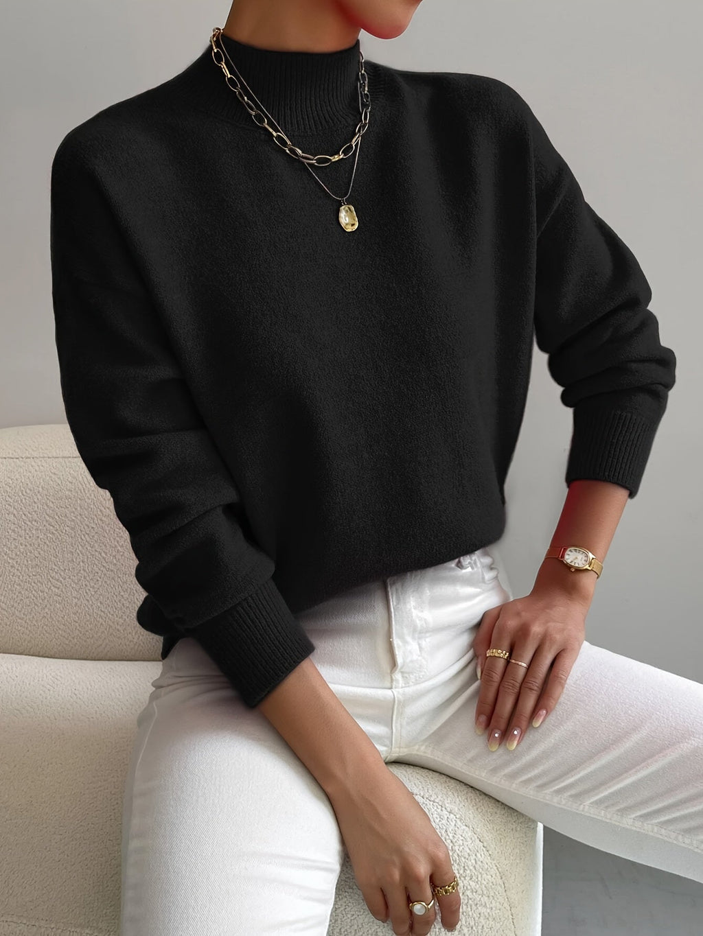 Laura – Weicher Feinstrickpullover mit Stehkragen für Damen
