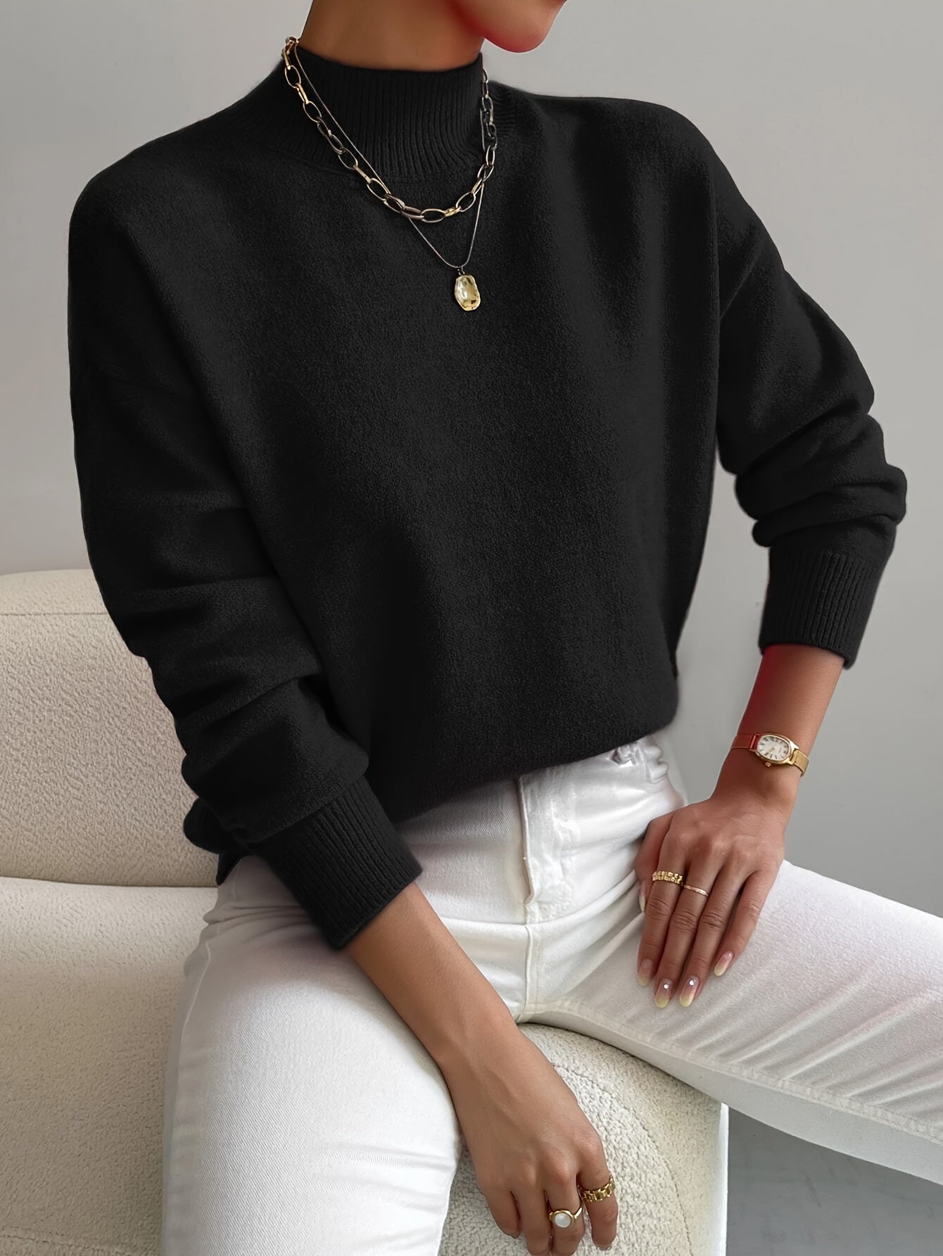 Laura – Weicher Feinstrickpullover mit Stehkragen für Damen