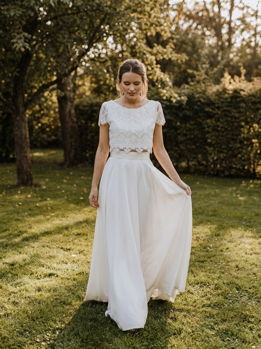 Zweiteiliges Brautkleid Marie im Lookbook – Gartenhochzeit