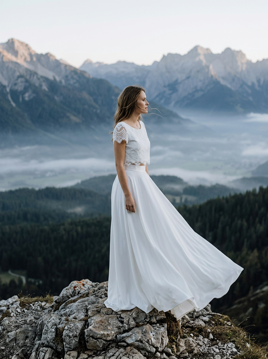 Zweiteiliges Brautkleid Marie im Lookbook – Elopement in den Bergen