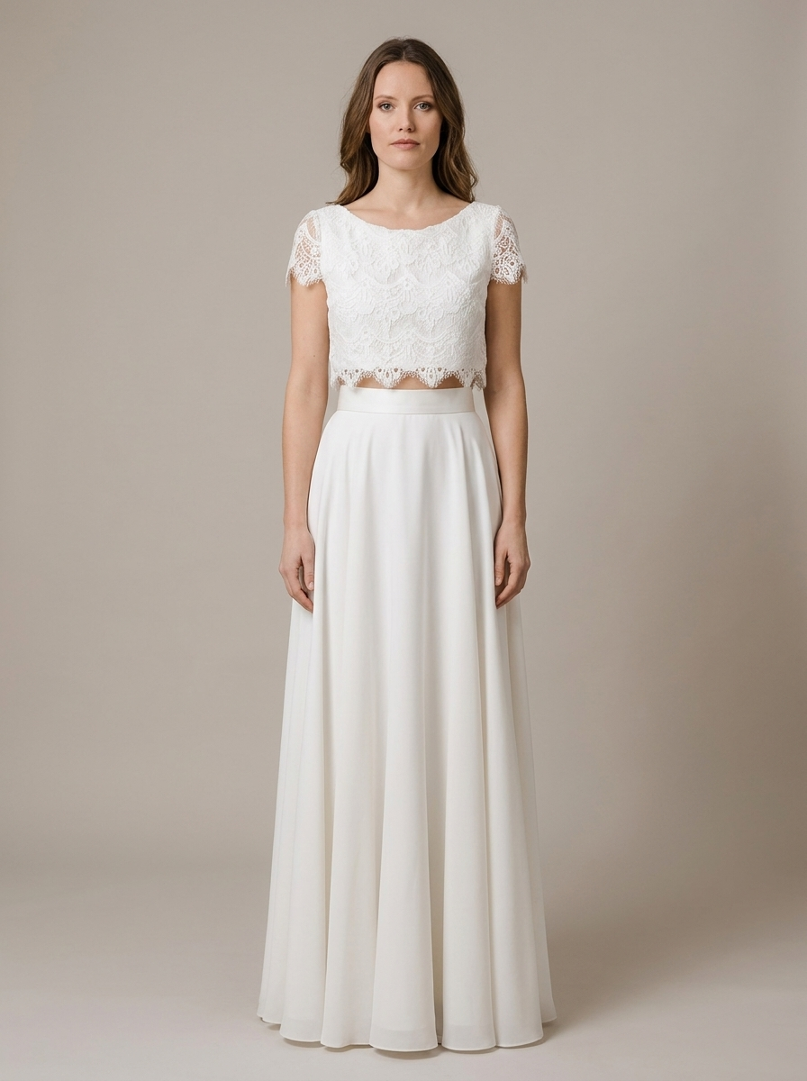 Zweiteiliges Brautkleid Marie – Studioaufnahme, gerade Silhouette