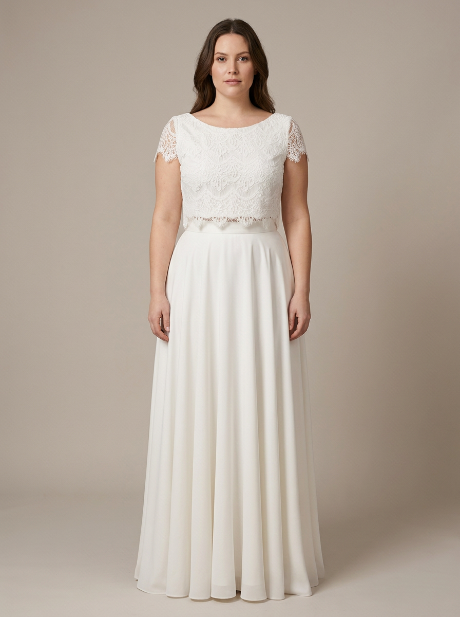 Zweiteiliges Brautkleid Marie – Studioaufnahme, kurvige Silhouette